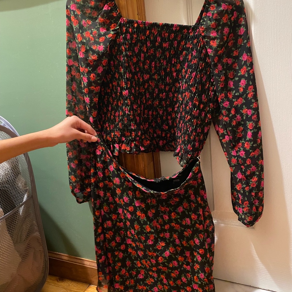 Girls Black Floral Two-Piece Set with Red and Pink Roses